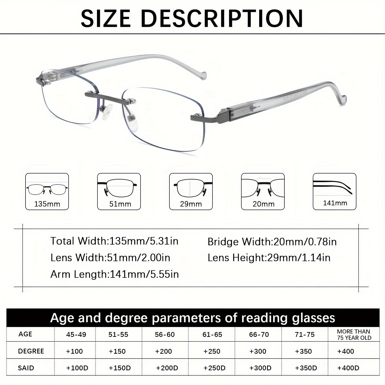 KERECSEN Rimless Reading Glasses  With Block Blue Light Lense Featuring Lightweight Design And Spring Hinges for a Comfortable Reading Experience, Suitable for Women