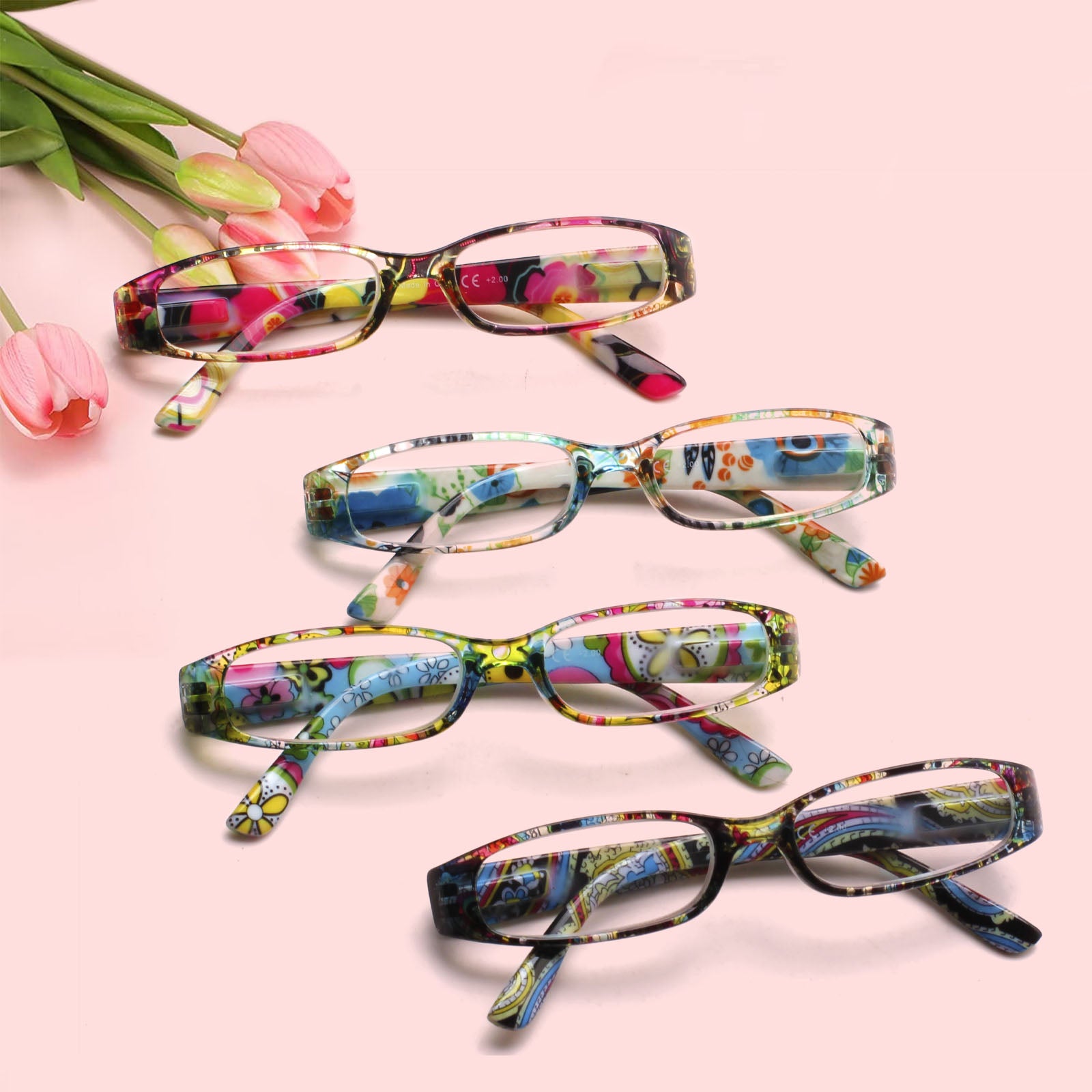 4 Pack Reading Glasses Women's HD Oval Spring Hinge Glasses 109 4C