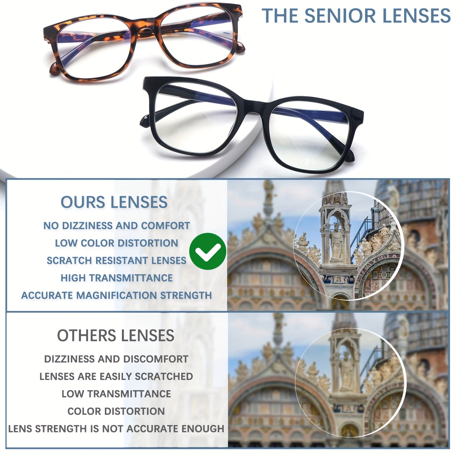 KERECSEN Pack Unisex Classic Full-Rim Square Reading Glasses, HD Blue Light Blocking Lenses, Ultra-Light Plastic Frame with Flexible Spring Hinges, Multi-color Everyday Fashion Readers