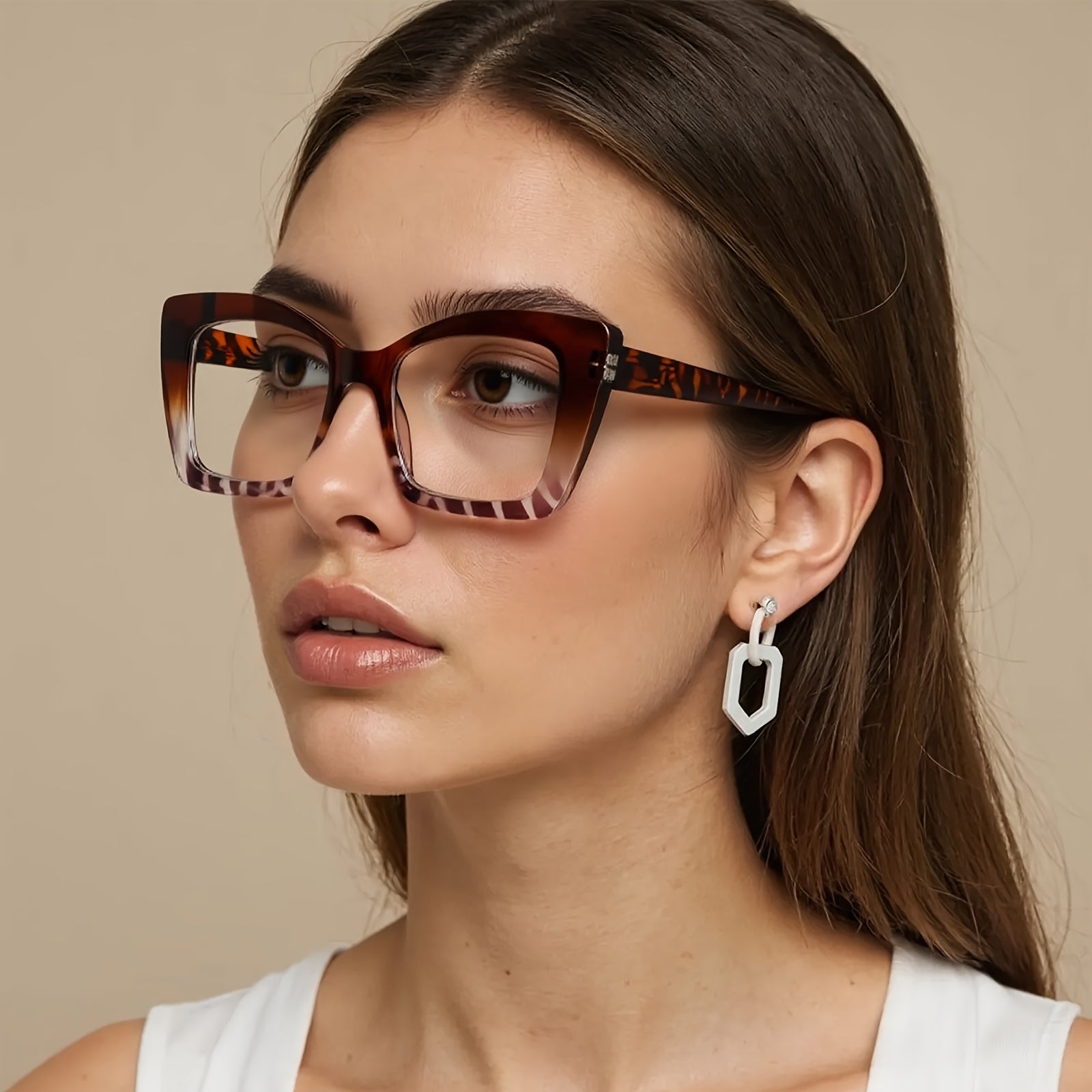 KERECSEN  Anti-Blue Light Reading Glasses For Women Spring Hinges Oversized Frame Glasses Fashion Cat Eye Reading Glasses Plastic Frames Ladies Decorative Glasses Work And Reading