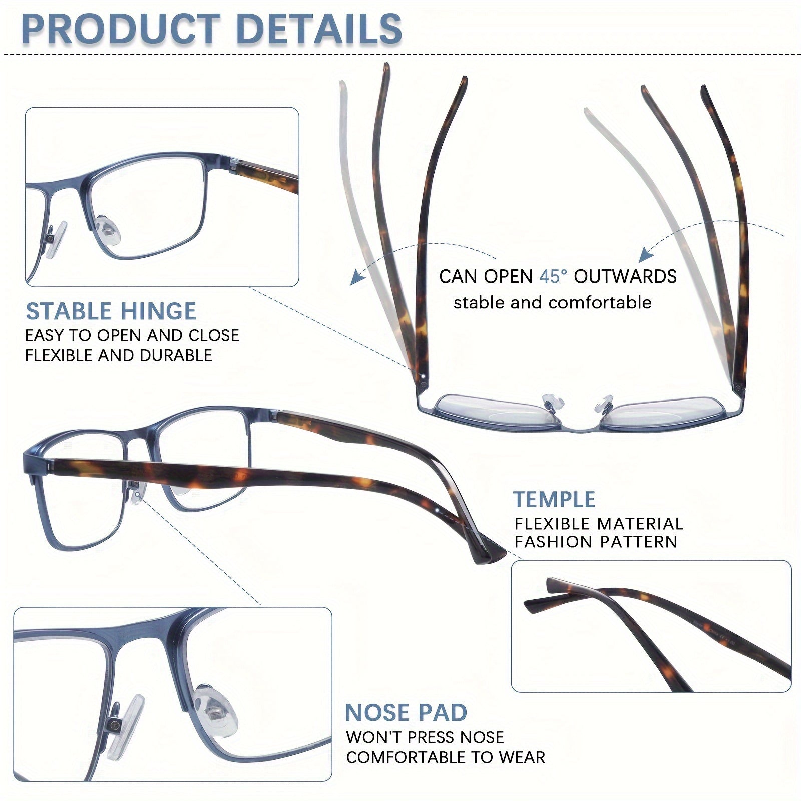 KERECSEN 3 Pack Stylish of Metal Frame Blue Light Blocking Reading Glasses Clear Lens with Comfortable Reading Experience for both Men and Women