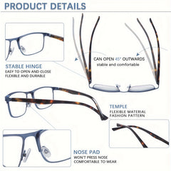KERECSEN 3 Pack Stylish of Metal Frame Blue Light Blocking Reading Glasses Clear Lens with Comfortable Reading Experience for both Men and Women