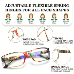 KERECSEN 6 Pack Rainbow Lucky Reading Glasses for Women Blue Light Blocking, Plastic Frames with Spring Hinges, Rainbow Lucky Charm, Lady's Exquisite Reading Glasses, Delicate Style Glasses Fashionable Daily & Christmas Decoration Gift Sets