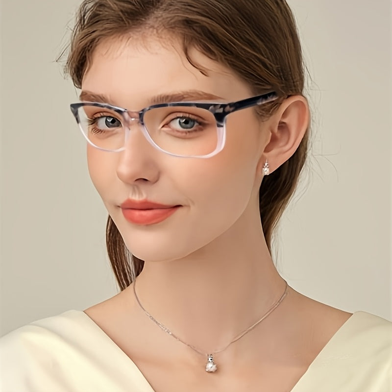 KERECSEN 5 Pack Women’s Gradient Square Reading Glasses, HD Blue Light Blocking Lenses, Ultra-Light Plastic Frame with Flexible Spring Hinges, Marbled Two-Tone Fashion Readers