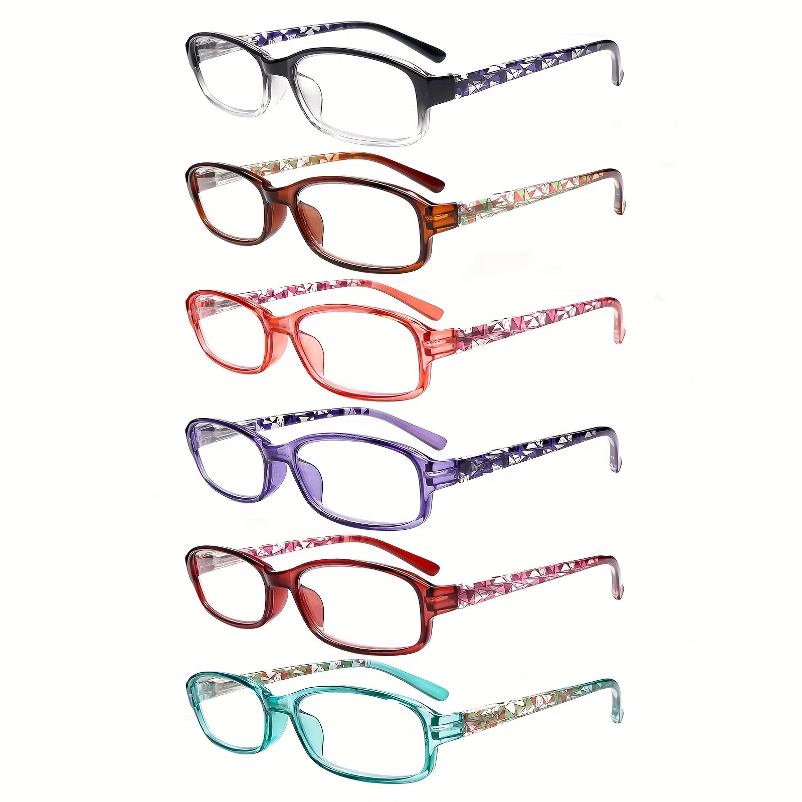 KERECSEN 6-Pack Reading Glasses For Women Fashionable With Blue Light Blocking Computer Glasses Spring Hinges Plastic Frames Stylish Rectangular Design Comfortable Ladies Readers Pattern Print Eyeglasses Anti Glare Anti-Blue Light Lenses