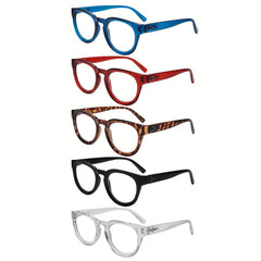 KERECSEN 5 Pack Retro Round Reading Glasses for Women, HD Blue Light Blocking Lenses, Ultra-Light Plastic Frame with Flexible Spring Hinges, Vintage Multi-Color Fashion Readers
