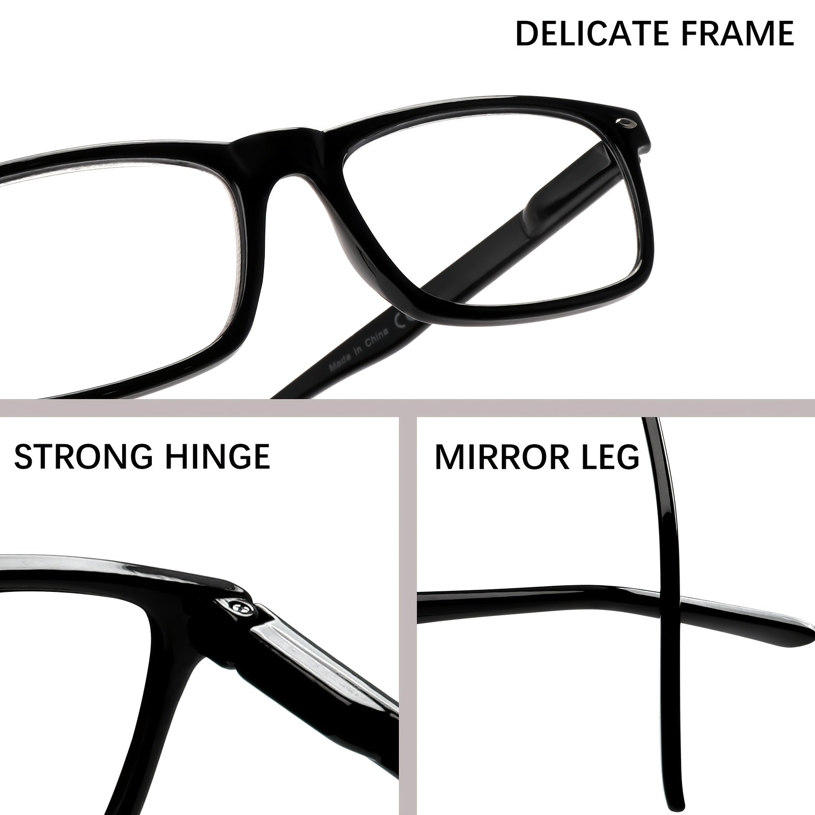 KERECSEN 5-Pack Reading Glasses for Men And Women, Black Square-Frame Readers, Clear-Lens Presbyopia Glasses