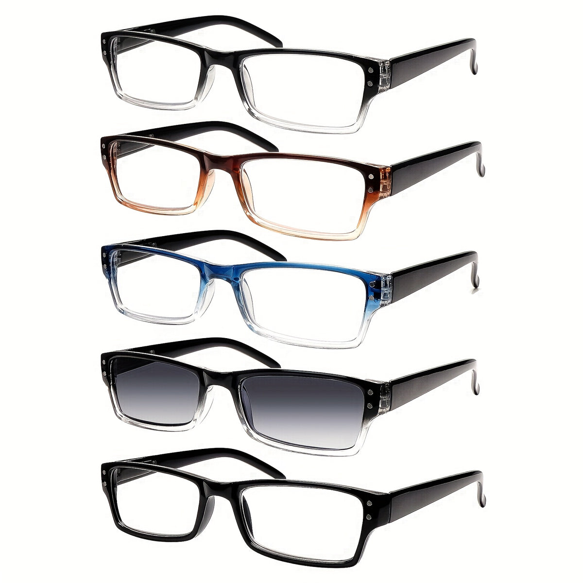 KERECSEN 5-Pack Narrow-Frame Glasses Business Style, Classic Frames with Metal Spring Hinges Blue Light Blocking Glasses for Men Dark-Tinted Wide-Frame Glasses Professional Glasses for Women Office, Negotiations, And Meetings