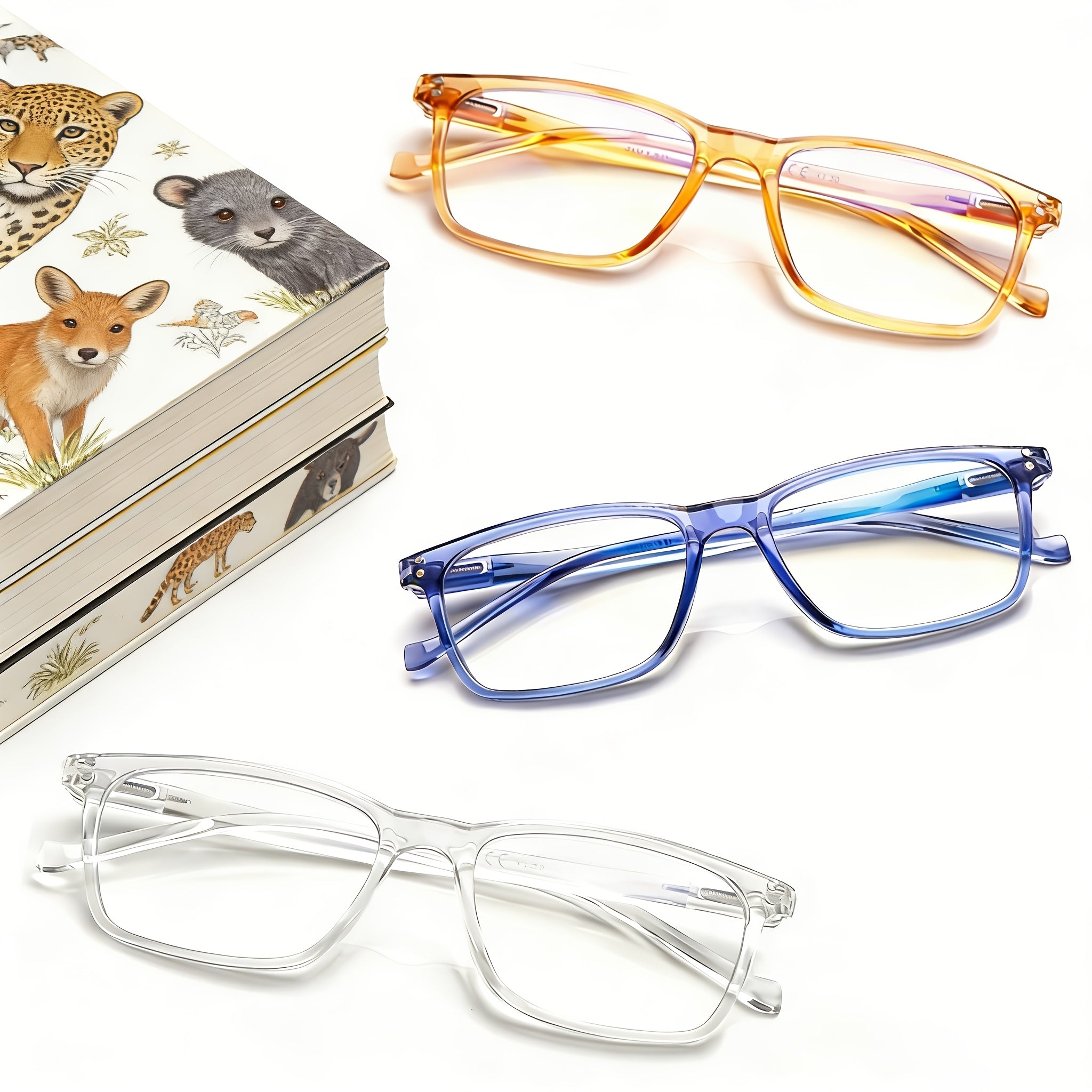 KERECSEN 5 Pack Pack (5pcs) Blue Light Blocking Reading Glasses - Slim Lightweight Clear Square Eyeglasses with Metal Hinges, Suitable for Men & Women, Computer, Tablet, Smartphone - Ideal for Screens & Gifts
