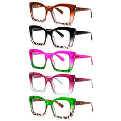 KERECSEN  Anti-Blue Light Reading Glasses For Women Spring Hinges Oversized Frame Glasses Fashion Cat Eye Reading Glasses Plastic Frames Ladies Decorative Glasses Work And Reading