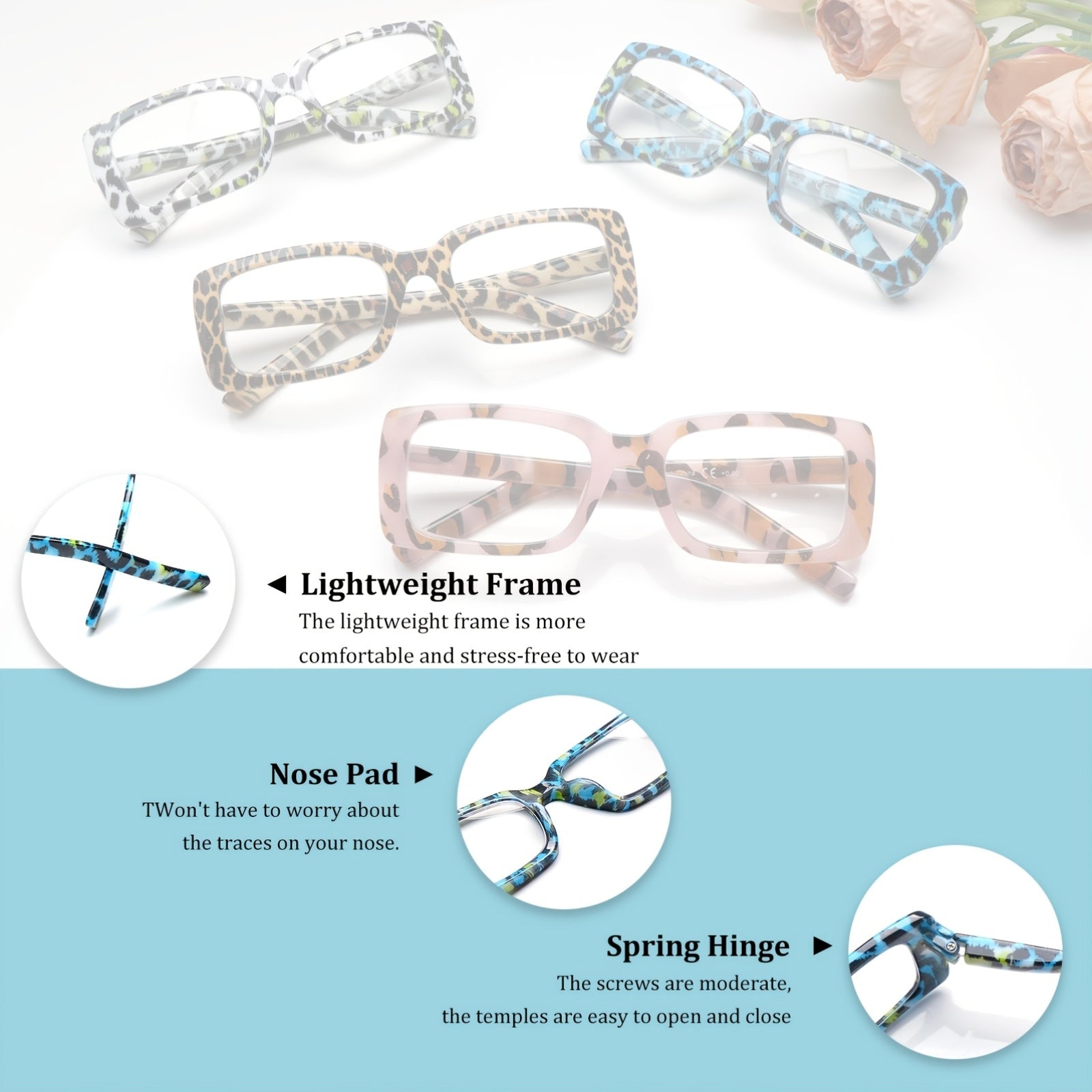KERECSEN 5 Pairs Stylish Blue Light-Blocking Women with Spring Hinges, High-Quality Blue Light-Blocking Lenses Effectively Block Harmful Blue Light for Daily Commutes, Office Work, And Reading - an Ideal Choice for Holiday Gifts