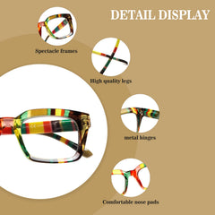 KERECSEN Fashion Eyewear 4 Set with Blue Light-Blocking Lenses | Women's Square-Frame Glasses | with Metal Springs to Eye Strain | Rainbow-Patterned Reading Glasses | Elegant Eyewear | The Perfect Choice for Daily Outings And The Office