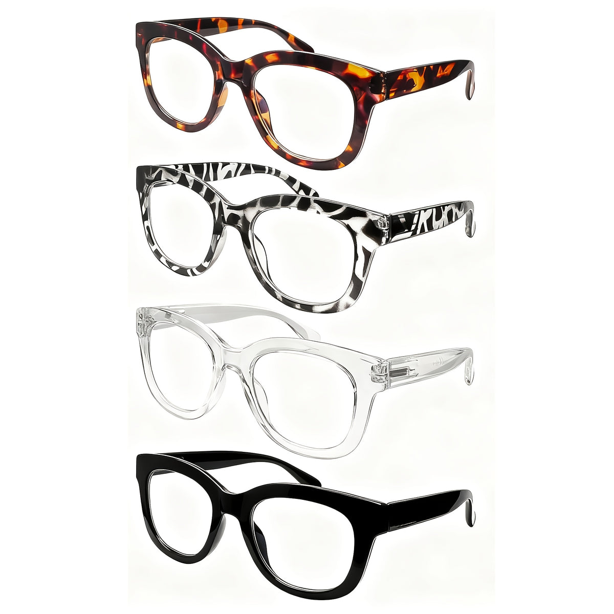 KERECSEN Set of 4 Reading Glasses Designed for Women Featuring Spring Hinges, Three Different Vision Strengths, Blue Light Blocking Lenses, And Fashionable Prints, Making Them a Versatile Vision Aid And Perfect for Valentine'S Day Gifts