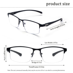 KERECSEN Blue Light Blocking Mutifocal Progressive Reading Glasses with Metal Frame For Men - Computer Eyewear Suitable for Digital Screens, Half-Rame Square/Eye Glasses ( & Frame)