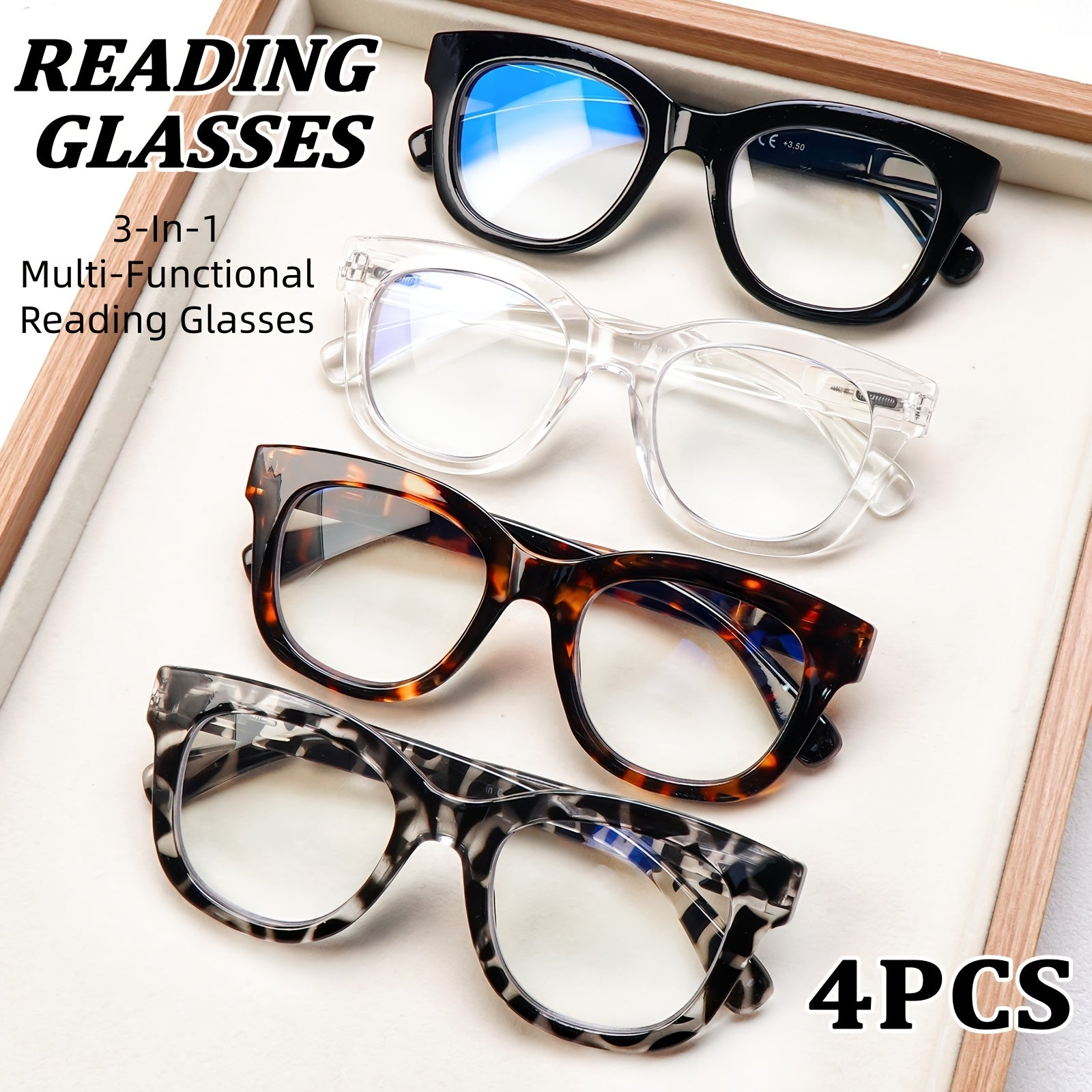 KERECSEN Set of 4 Reading Glasses Designed for Women Featuring Spring Hinges, Three Different Vision Strengths, Blue Light Blocking Lenses, And Fashionable Prints, Making Them a Versatile Vision Aid And Perfect for Valentine'S Day Gifts