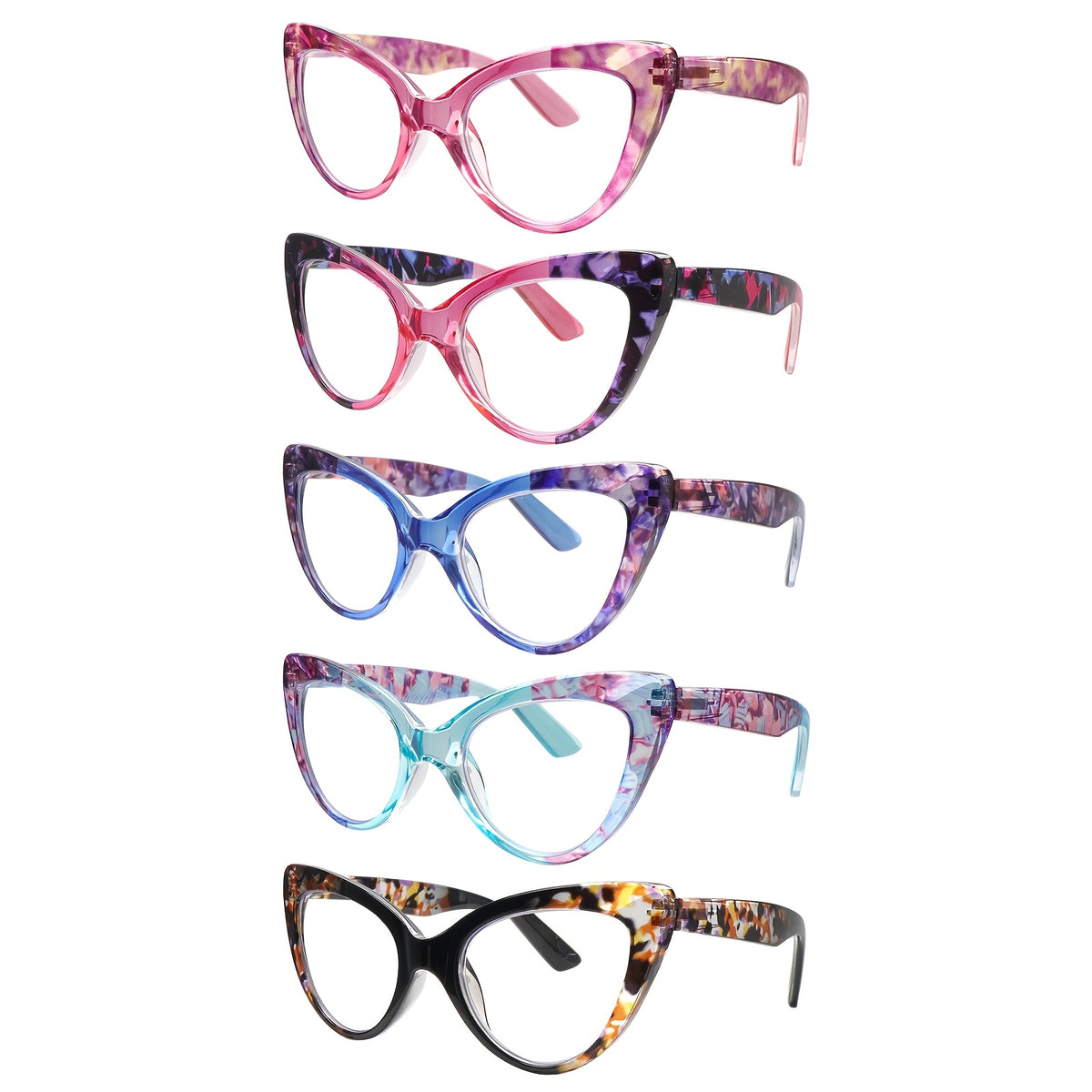 KERECSEN 5-Pack Cat-Eye Blue Light-Blocking Reading Glasses, Specifically for Women with Stylish Patterns. Lightweight Frames Ensure a Comfortable Fit. Premium Blue Light-Blocking Lenses Effectively Relieve Eye Strain.
