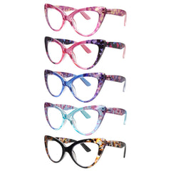 KERECSEN 5-Pack Cat-Eye Blue Light-Blocking Reading Glasses, Specifically for Women with Stylish Patterns. Lightweight Frames Ensure a Comfortable Fit. Premium Blue Light-Blocking Lenses Effectively Relieve Eye Strain.