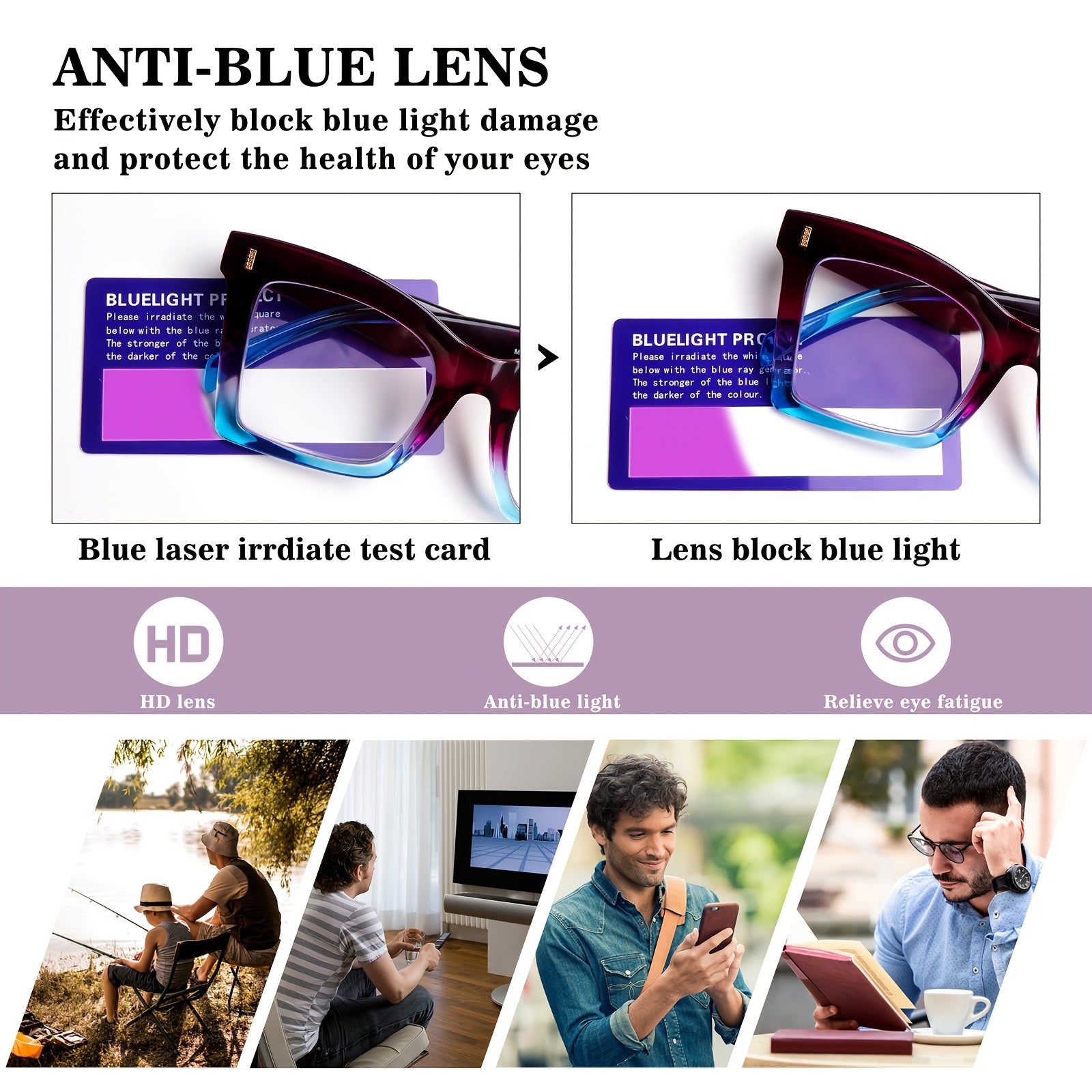 KERECESN 5-Pack Fashion Men And Women, Blue Light Protection with Oversized Square Frames And Spring Hinges, And Premium Blue Light-Blocking Lenses to Effectively Eye Strain. Reading And Computer Work, Holiday Gift