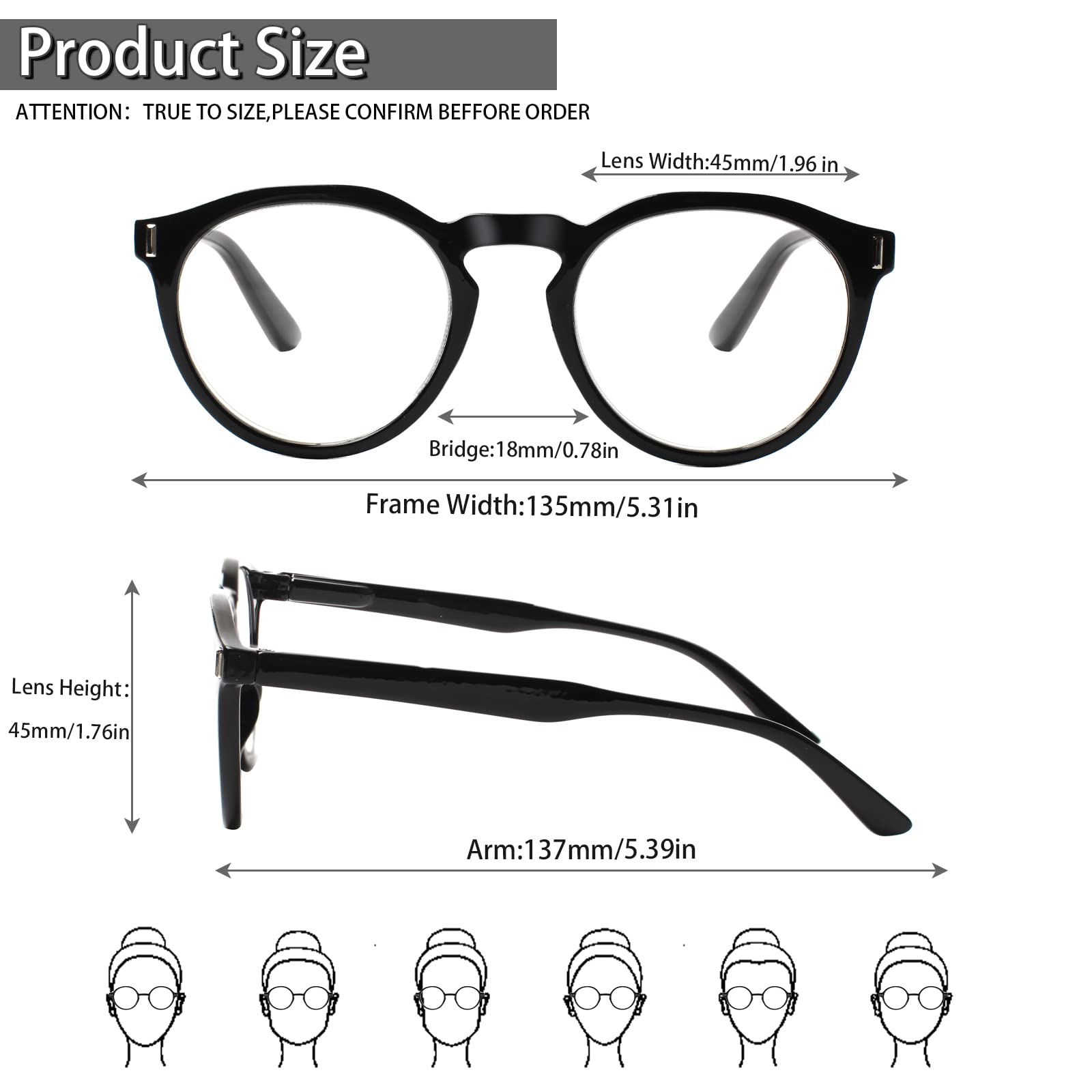 KERECSEN 5 Pack Reading Glasses Classic Round Frame Spring Hinge Reading Glasses for Men and Women 170