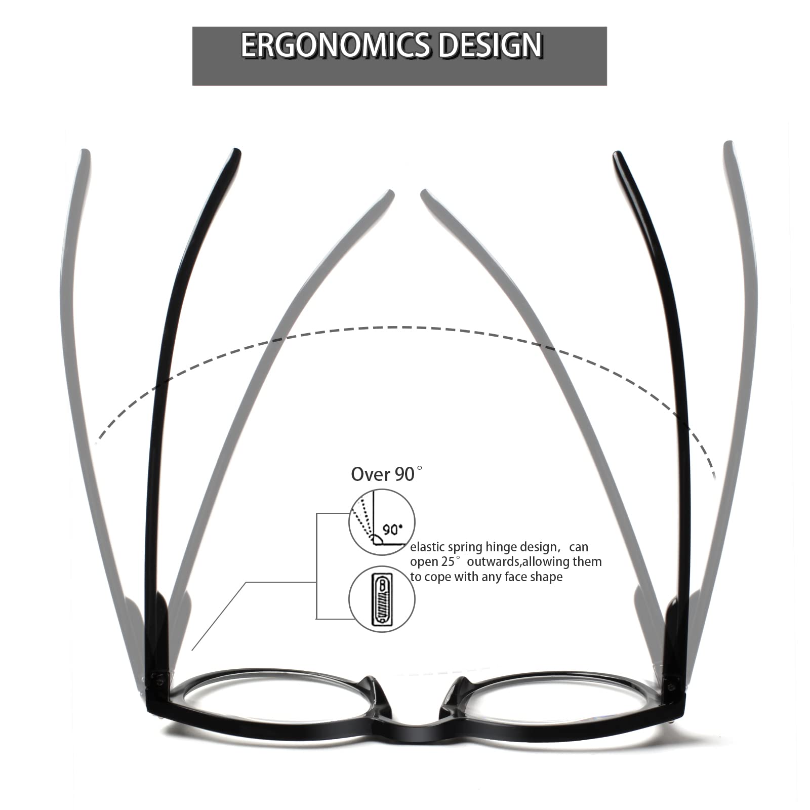 KERECSEN 5 Pack Reading Glasses Classic Round Frame Spring Hinge Reading Glasses for Men and Women 170