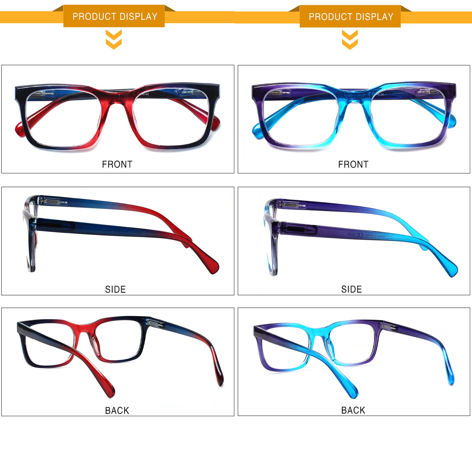 KERECSEN 5 Pack Square Anti Blue Light Reading Glasses Fashion Ultra Light Frame Computer Glasses 041