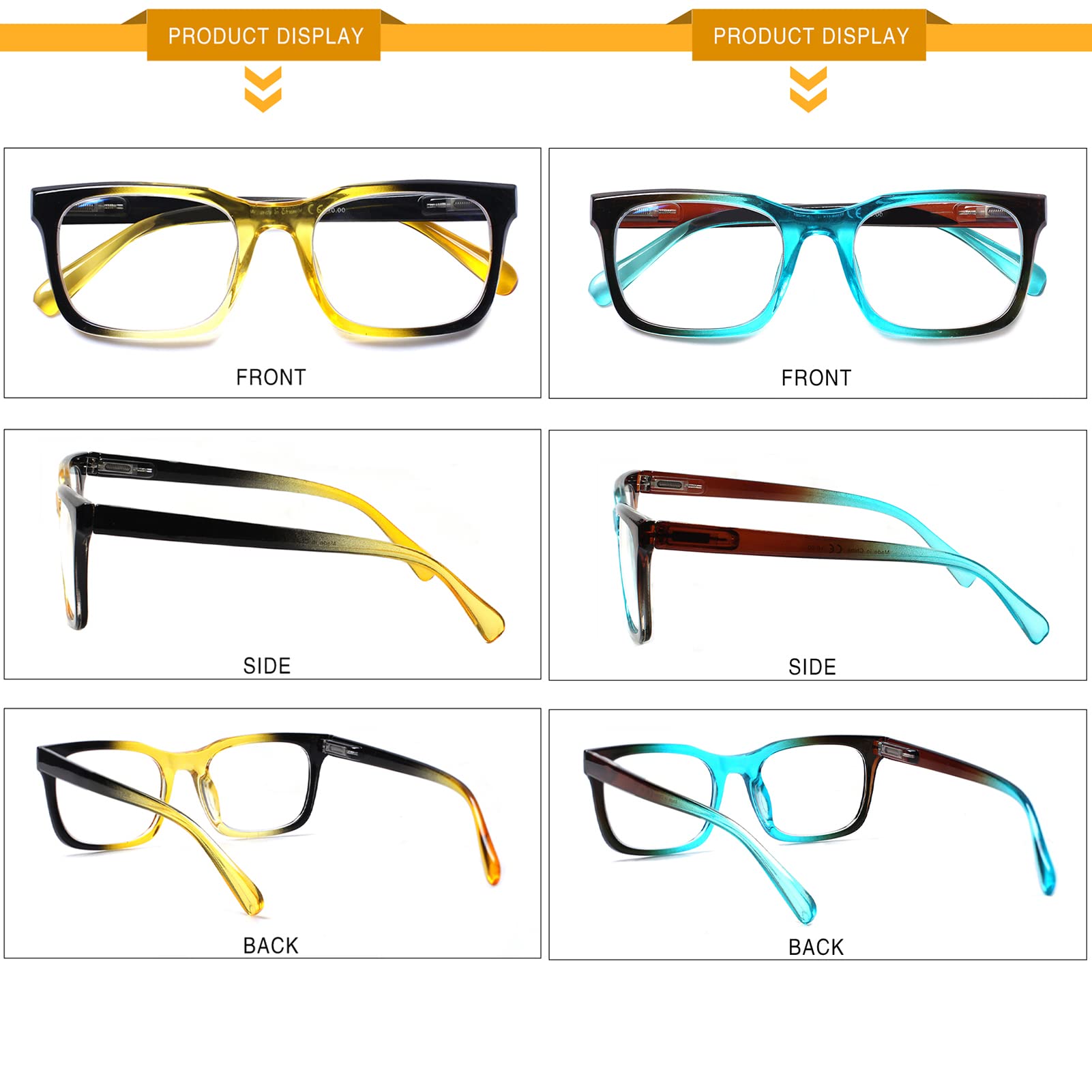 KERECSEN 5 Pack Square Anti Blue Light Reading Glasses Fashion Ultra Light Frame Computer Glasses 041