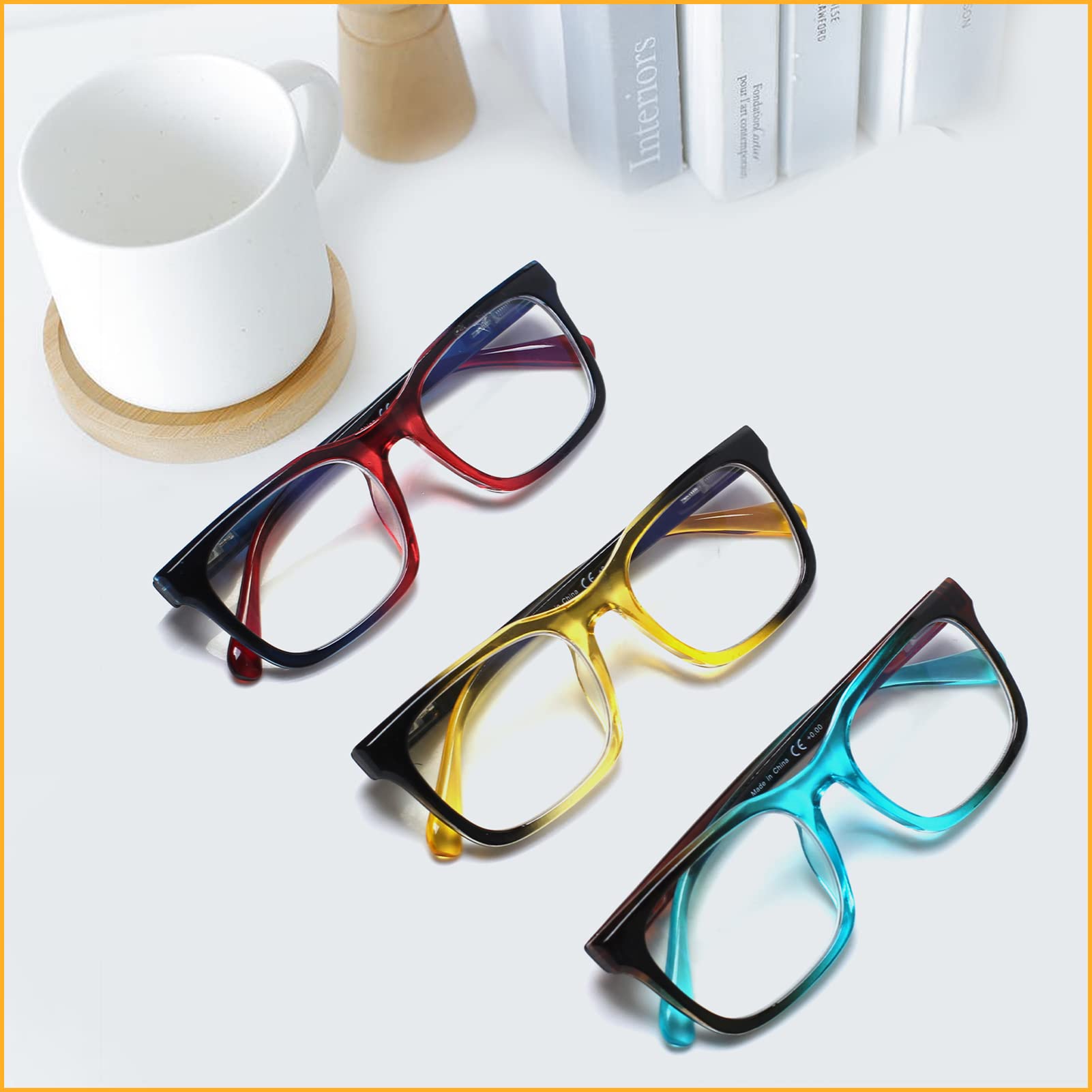 KERECSEN 5 Pack Square Anti Blue Light Reading Glasses Fashion Ultra Light Frame Computer Glasses 041