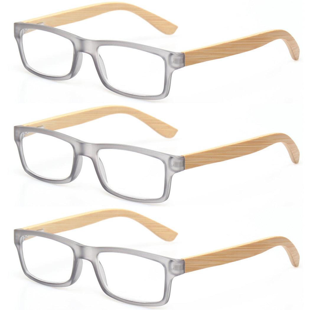 KERECSEN 3 Pack Rectangle Wood Grain Reading Glasses Unisex 007 - kerecsen