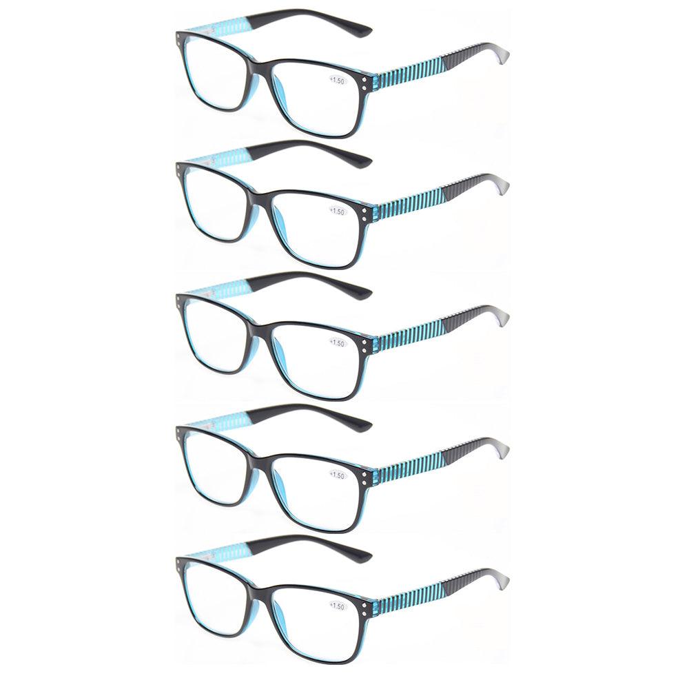 KERECSEN 5 Pack Rectangle Stripe Reading Glasses Unisex 165 - kerecsen