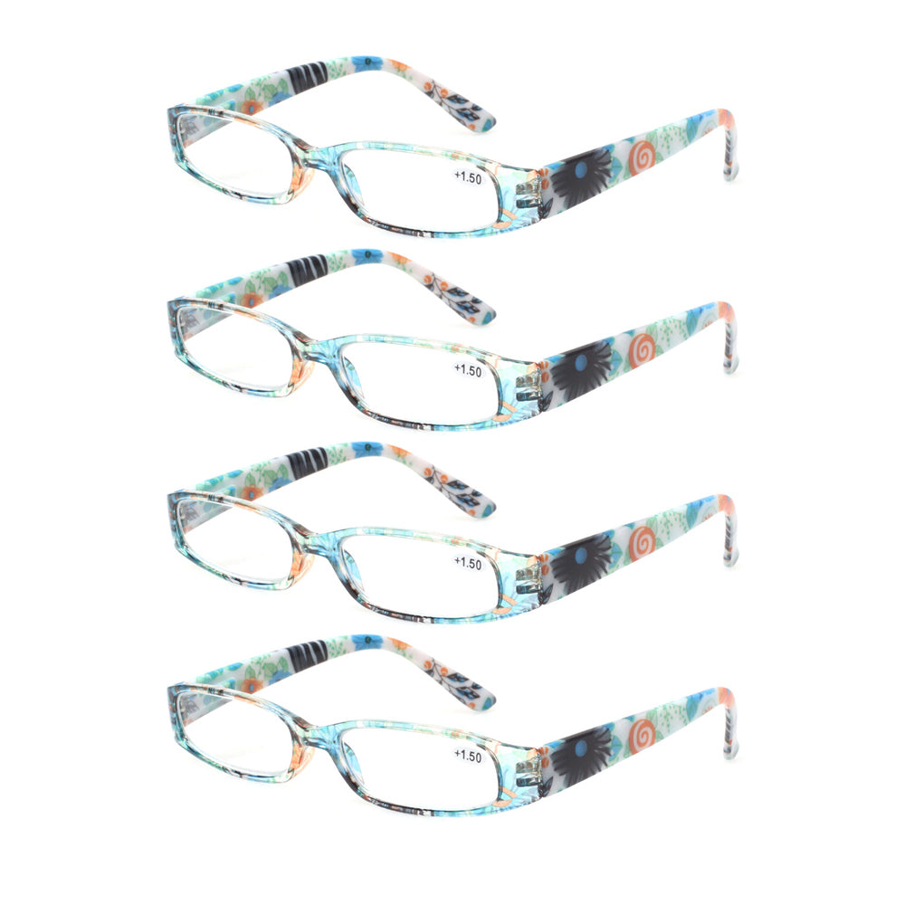 KERECSEN 4 Pack Rectangle Printing Reading Glasses Unisex 109 - kerecsen