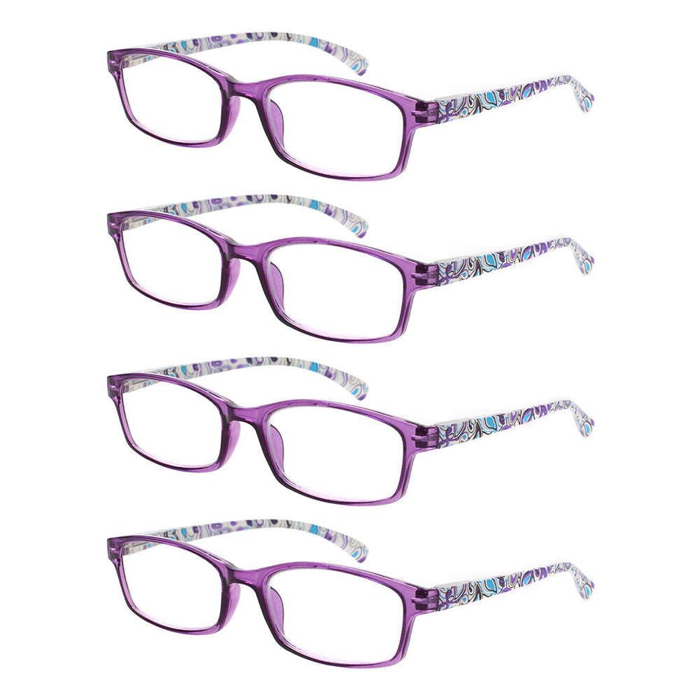 KERECSEN 4 Pack Rectangle Pattern Reading Glasses Unisex 802 - kerecsen