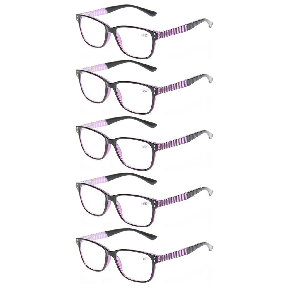 KERECSEN 5 Pack Rectangle Stripe Reading Glasses Unisex 165 - kerecsen