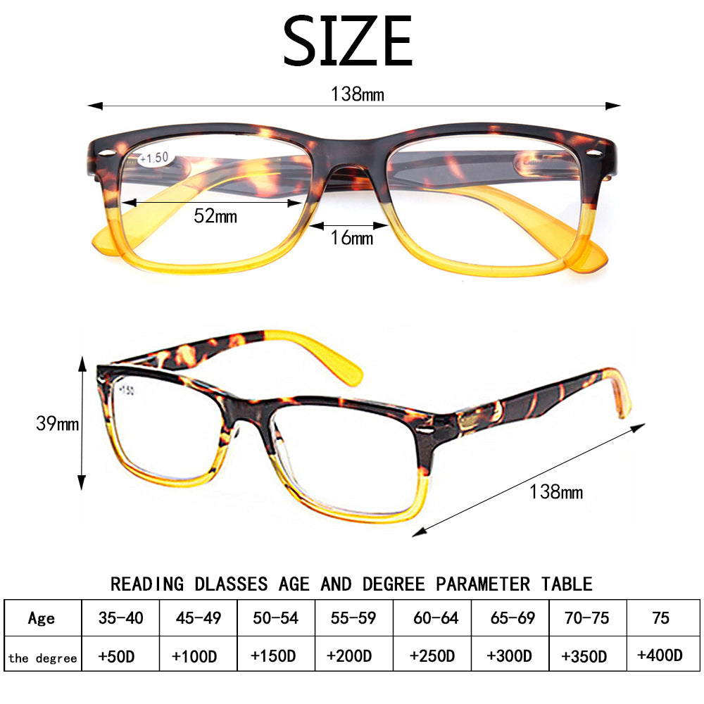 KERECSEN 4 Pack Rectangle Reading Glasses Unisex 075 - kerecsen