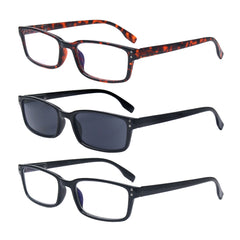KERECSEN 3 Pack Rectangle Reading Glasses includes sun Readers Unisex 097 - kerecsen