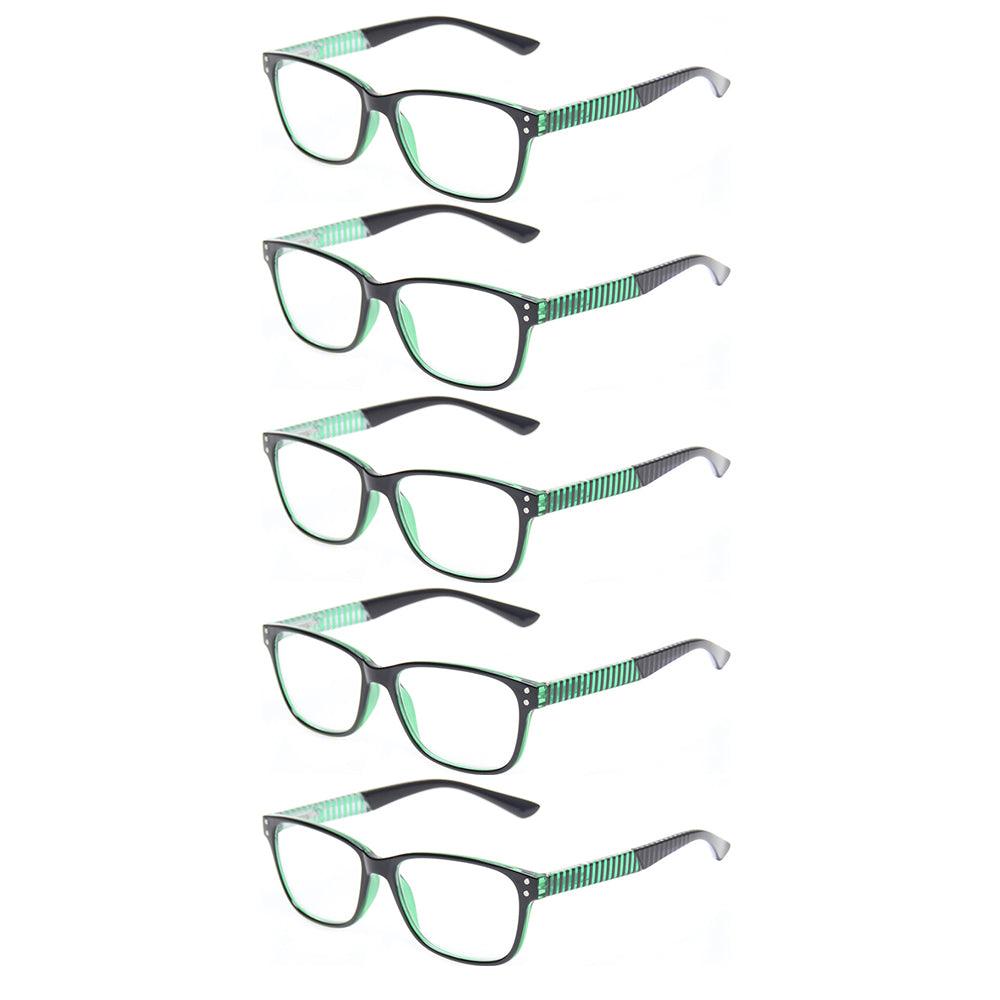 KERECSEN 5 Pack Rectangle Stripe Reading Glasses Unisex 165 - kerecsen