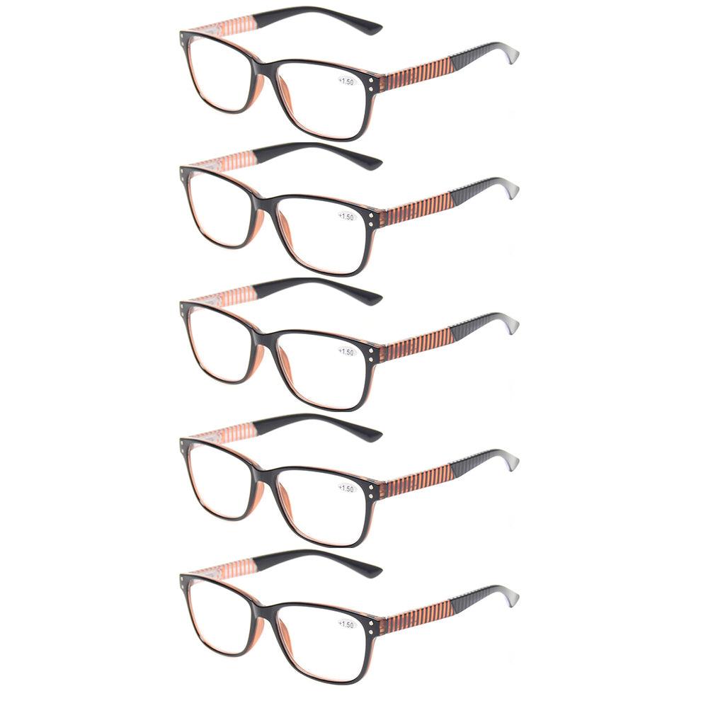 KERECSEN 5 Pack Rectangle Stripe Reading Glasses Unisex 165 - kerecsen